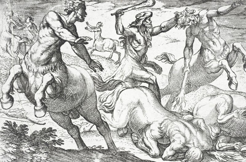 Hercules and the Centaurs, 1608. Creators: Nicolaus van Aelst, Antonio Tempesta.