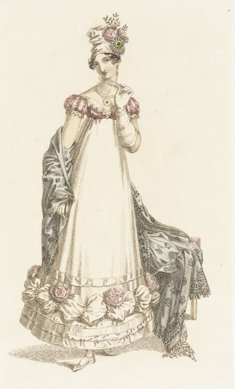 Fashion Plate (Evening Dress), 1818. Creator: Rudolph Ackermann.