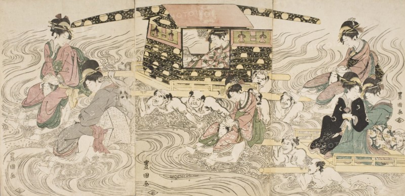 Women Crossing the Oi River, c1800. Creator: Utagawa Toyokuni I.