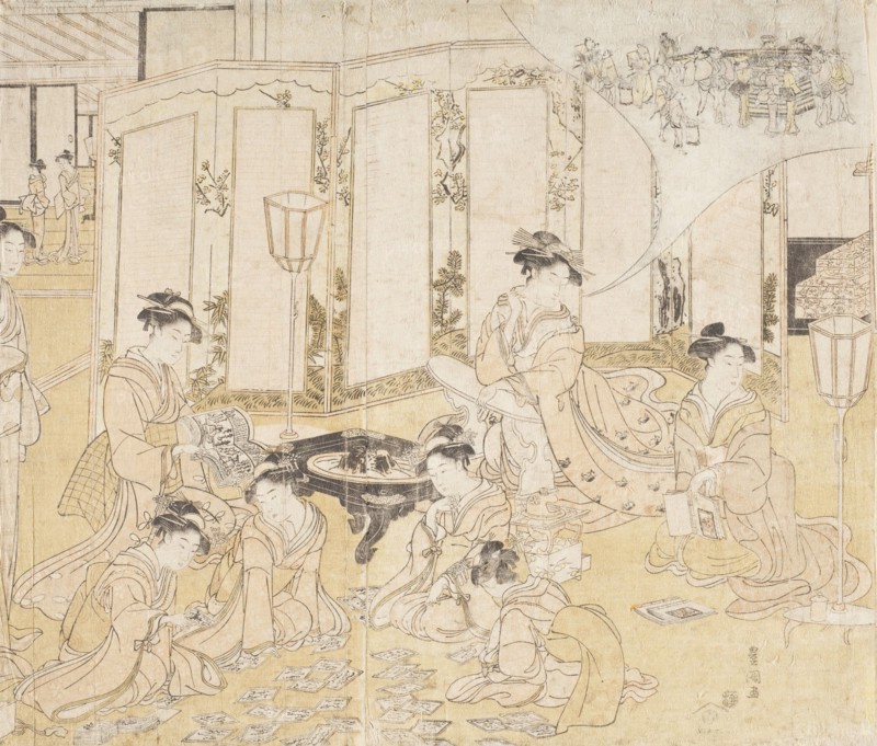 Women Playing Hyakunin Isshu Card Game (image 1 of 2), between c1794 and c1795. Creator: Utagawa Toyokuni I.