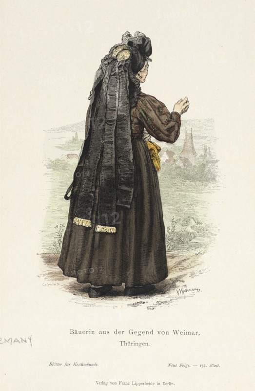 Costume Plate (Bäuerin aus der Gegend von Weimar, Thüringen), 19th century. Creator: Wilhelm Gustav Friedrich Hasemann.