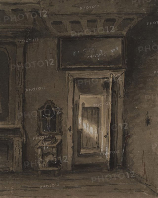 Room with Prie-dieu and Open Door, mid 19th century. Creator: Alfred Jacob Miller.