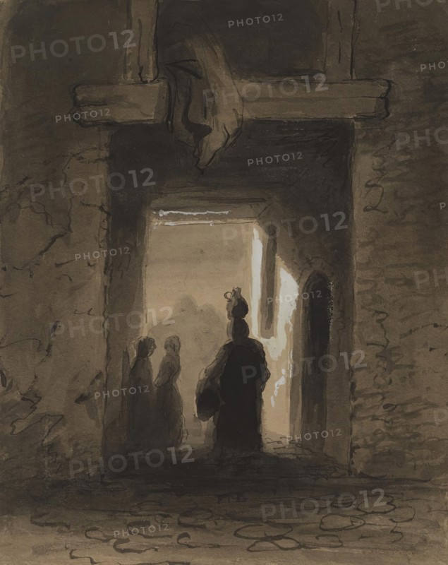 Woman Carrying Jug Through Portal, mid 19th century. Creator: Alfred Jacob Miller.