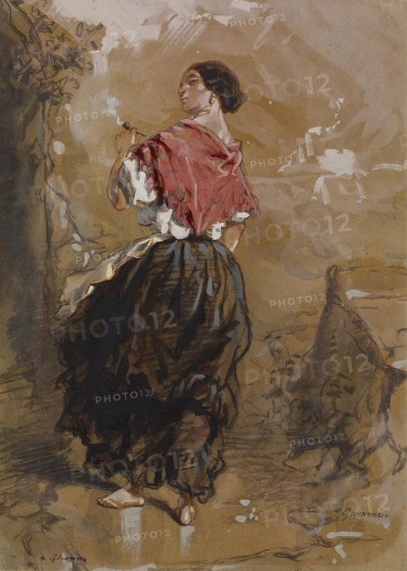 Peasant Girl Smoking, 1849. Creator: Paul Gavarni.