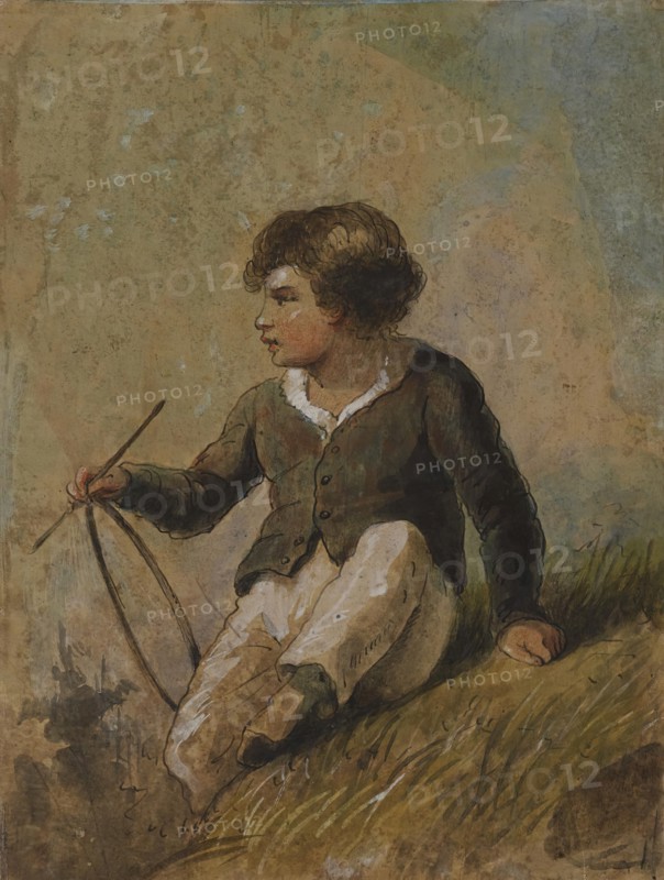 Young Boy with Hoop and Stick, mid 19th century. Creator: Alfred Jacob Miller.