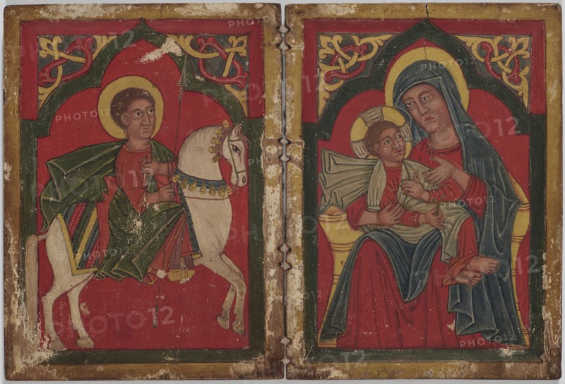 Diptych Icon with Saint George, and Mary and the Infant Christ, early 15th century. Creator: Unknown.