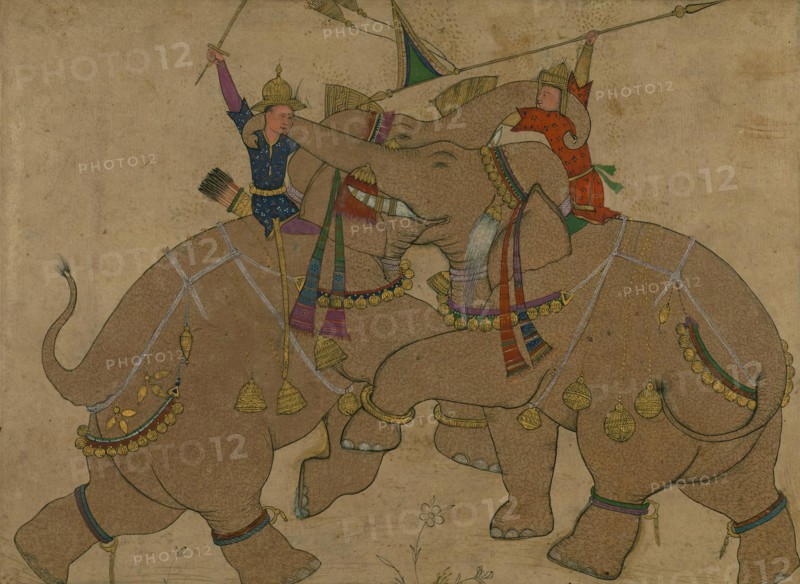 Single Leaf of Elephant Combat, 13th century AH/AD 19th century. Creator: Unknown.