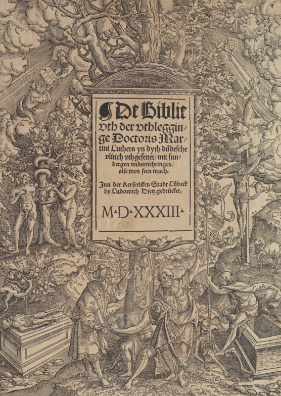Title page of the Lübeck Bible, 1533-1534. Creator: Erhard Altdorfer.