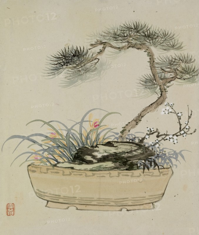 Leaf from Album Depicting Birds, Flowers, Landscapes, and Flower Pots, 1876. Creator: Yoshizawa Setsuan.