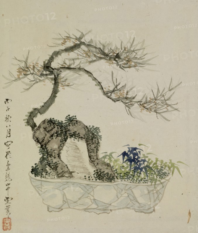 Leaf from Album Depicting Birds, Flowers, Landscapes, and Flower Pots, 1876. Creator: Yoshizawa Setsuan.