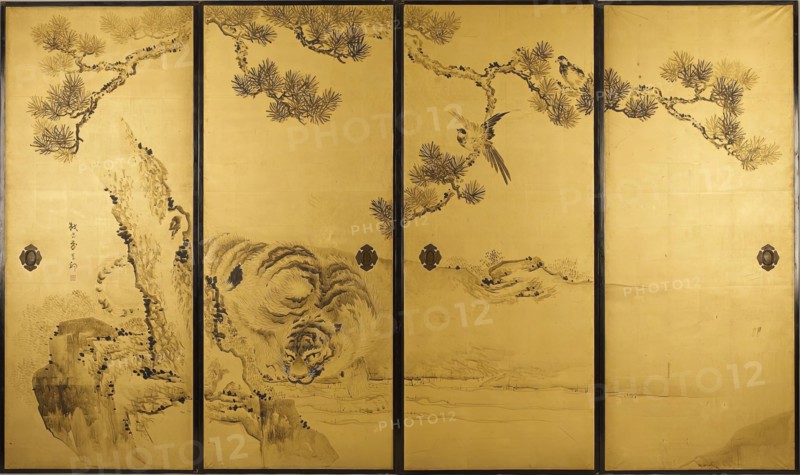 Fusuma: Tigers and Dragon, 1813-1838. Creator: Kishi Ganku.