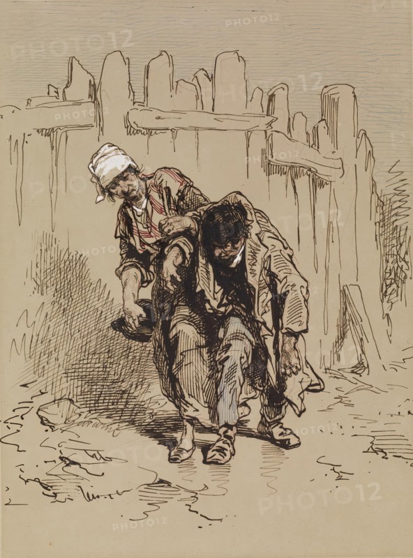 Woman Supporting a Man, 1852-1866. Creator: Paul Gavarni.