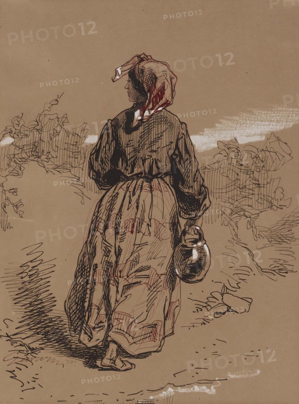 Peasant Woman with Jar, 1852-1866. Creator: Paul Gavarni.