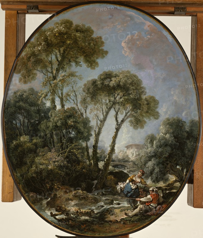 Landscape with Fisherman and a Young Woman, 1769. Creator: Francois Boucher.