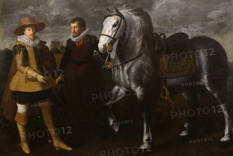 Prince Maurits with His Horse and Groom, 1624. Creator: Adriaen van Nieulandt.