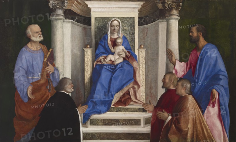 Madonna and Child with Saints Peter and Mark and Three Venetian Procurators, 1510. Creator: Giovanni Bellini.