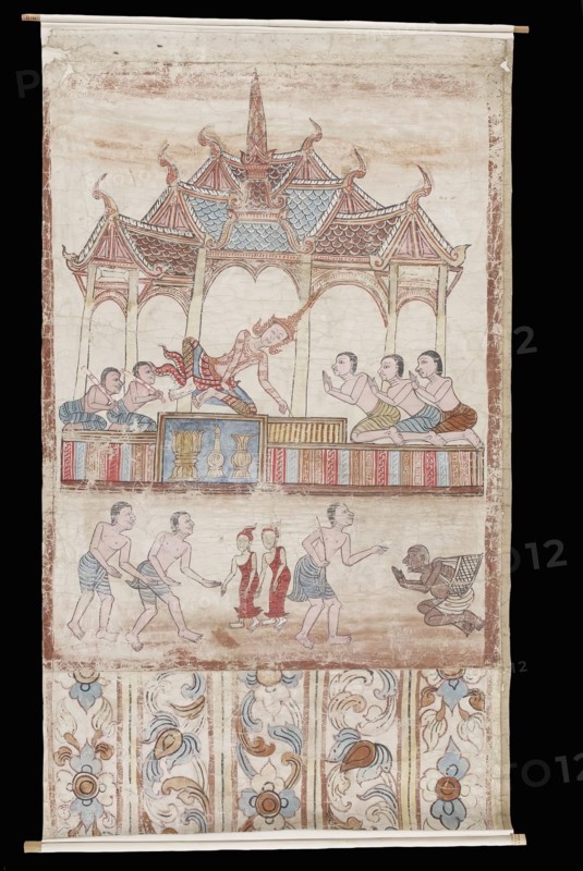 Vessantara Jataka, Chapter 11: Jujaka and the Royal Children are Brought to King... 18th-19th cent. Creator: Unknown.