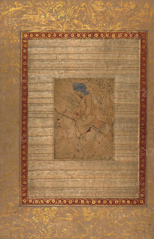 Single Leaf of a Man on a Donkey, early 11th century AH/AD 17th century. Creator: Unknown.