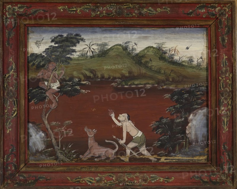 Vessantara Jataka, Chapter 5: The Woodsman Cataputta's Dogs Send Jujaka Up a Tree, late 19th century Creator: Unknown.