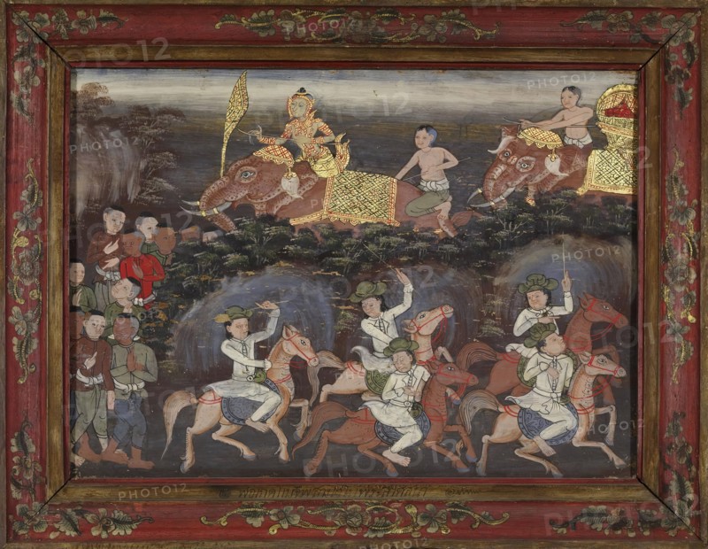 Vessantara Jataka, Chapters 12 &amp; 13: Jali's Army Recovers Vessantara and..., late 19th century. Creator: Unknown.
