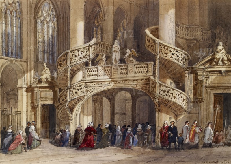 Interior of St. Etienne du Mont, 1864. Creator: Émile-Antoine-François Herson.