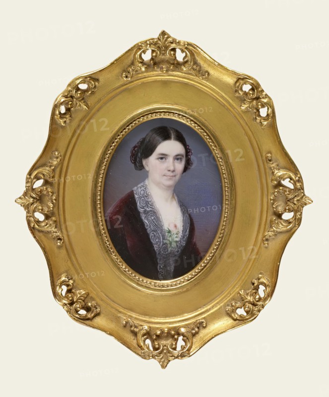 Lady in a red dress, c1850. Creator: Anne Hall.