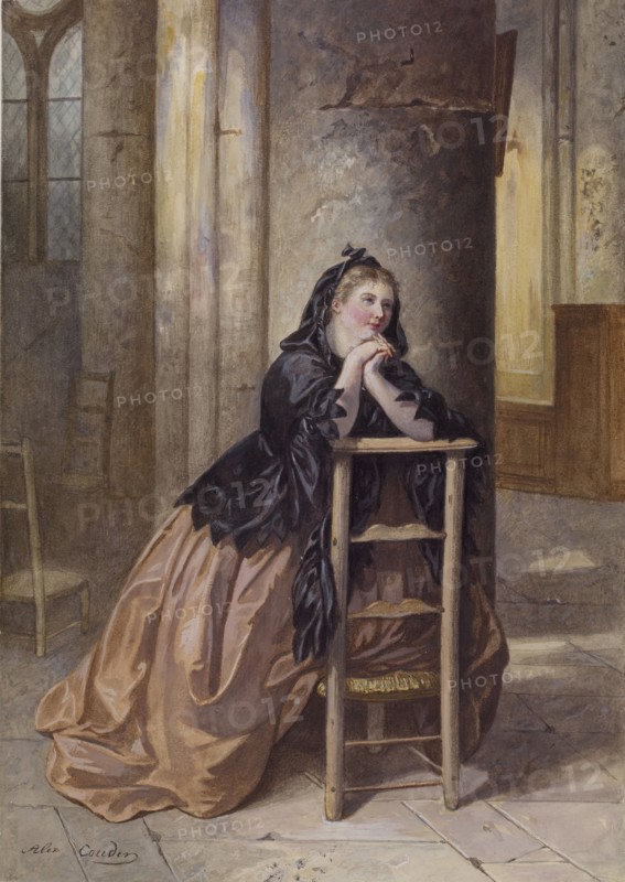 Woman Kneeling in Prayer, 1864. Creator: Alexandre Couder.