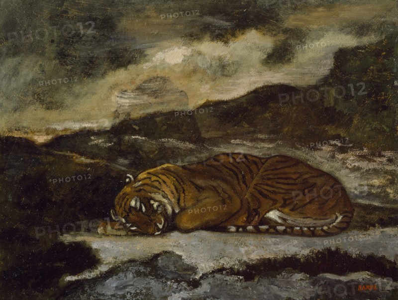 Tiger Asleep, c1850s-1860s. Creator: Antoine-Louis Barye.