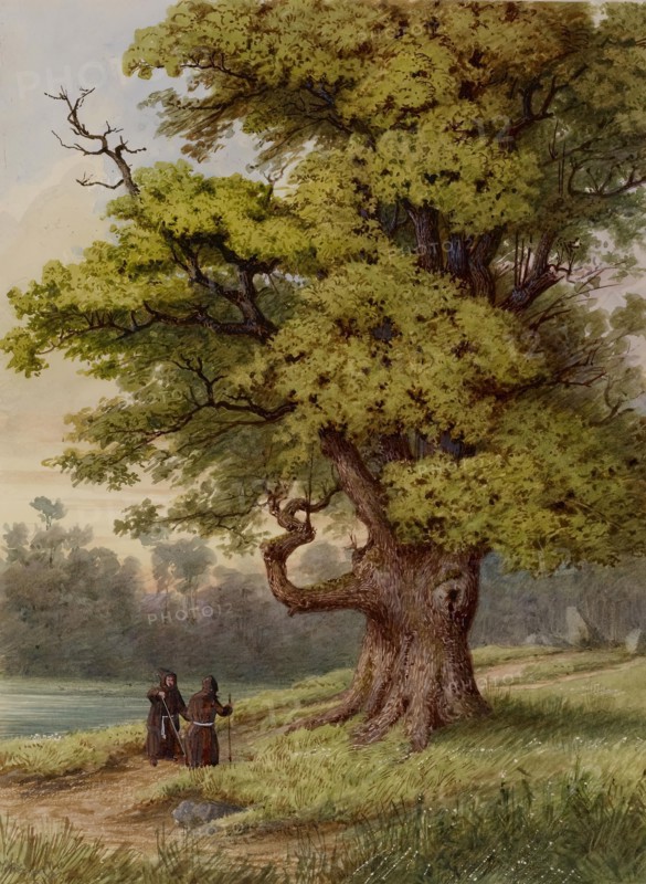 Forest Scene with Two Monks, 19th century. Creator: Friedrich August Schlegel.