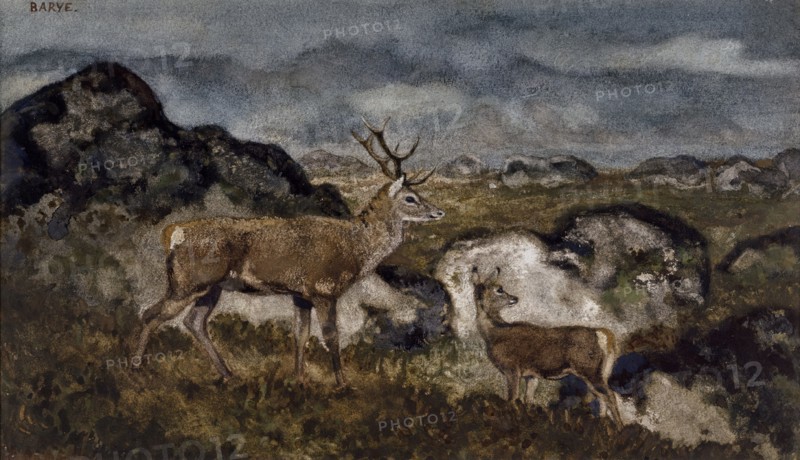 Stag and Doe, c1850s-1860s. Creator: Antoine-Louis Barye.