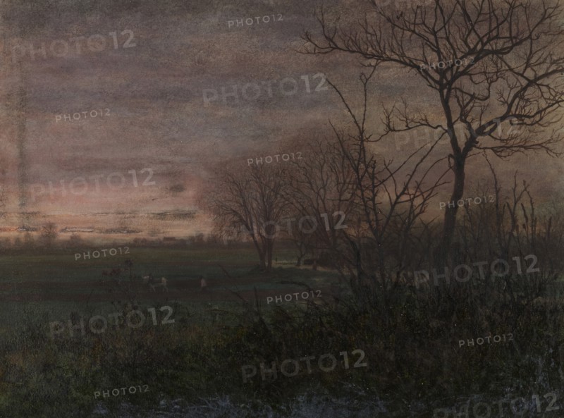 Landscape at Sunset with Labourer, 1865. Creator: Leon Bonvin.