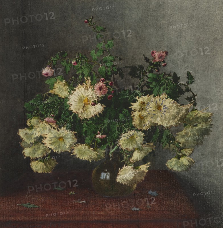 Bouquet of White Chrysanthemums and Michaelmas Daisies, 1862. Creator: Leon Bonvin.