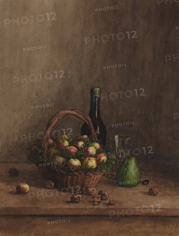 Still Life with Basket of Apples, 1863. Creator: Leon Bonvin.