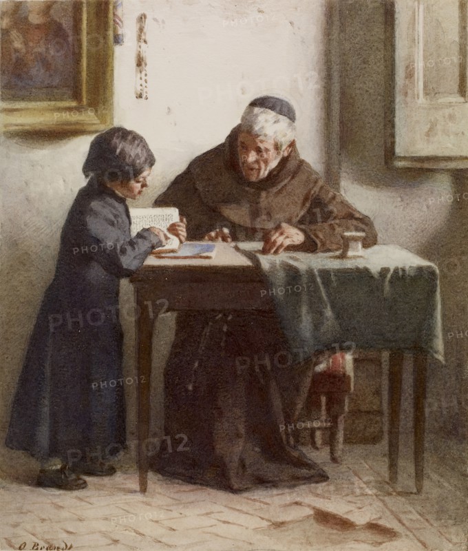 Monk Instructing a Boy Dressed in a Cassock, c1865. Creator: Otto Brandt.
