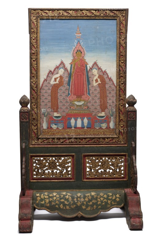 Standing panel with the Buddha with his disciples Sariputta and Moggalana, c1880-1900. Creator: Unknown.