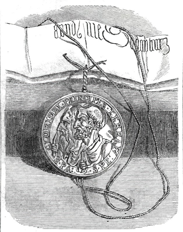 The Golden Bull of Clement VII. confirming Henry VIII. in the title of Defender of the Faith, 1860. Creator: Unknown.