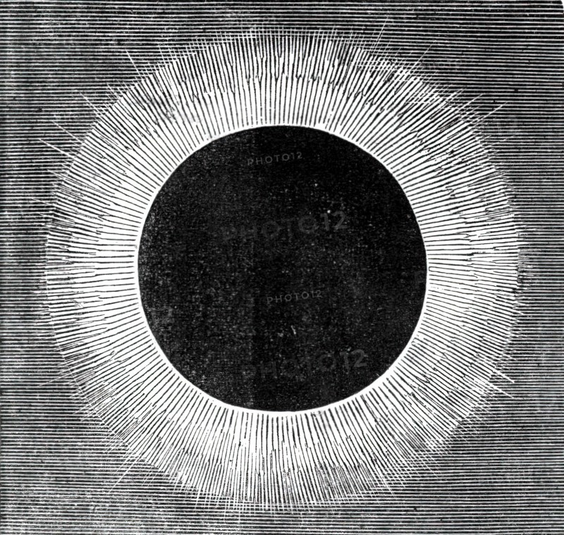 The Eclipse of the Sun on July 18 in Spain - luminous corona as seen round the Moon..., 1860. Creator: Unknown.