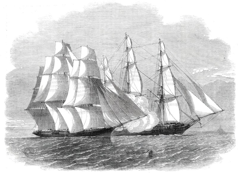 H.M.S. "Brisk", bearing the flag of Rear-Admiral Sir Henry Keppel, closing with "The Sunny..., 1860. Creator: Unknown.