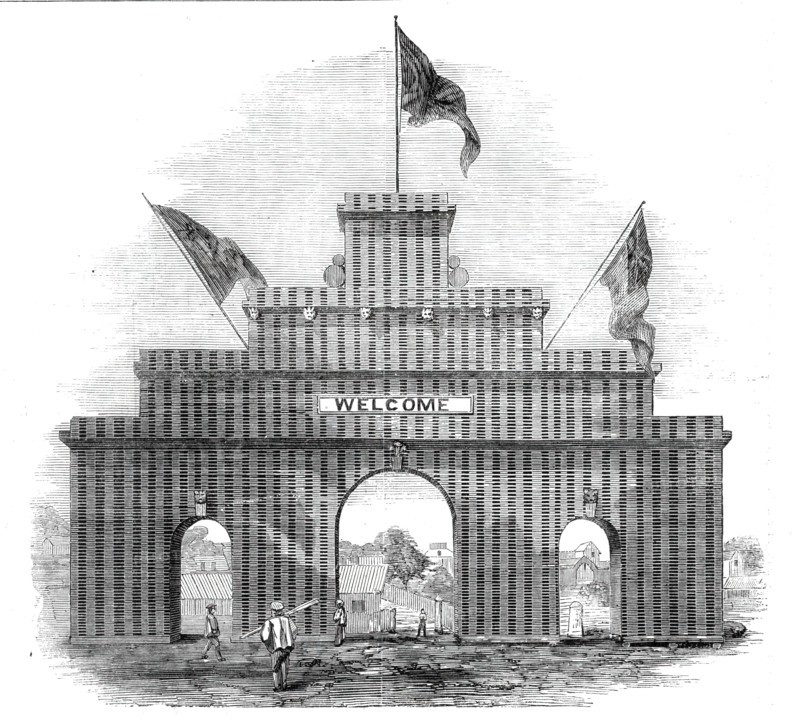 The Lumberers' Arch at Ottawa, erected on the occasion of the Prince of Wales's visit to Canada,1860 Creator: Unknown.