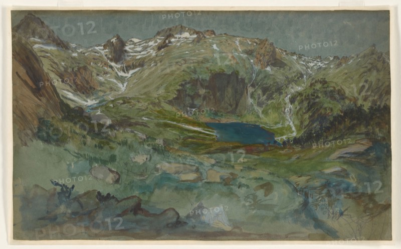 View of the Lac d’Espingo and the Cirque d’Espingo in the Pyrenees, Aug. 21, 1865. Creator: Eugène Emmanuel Viollet-le-Duc.