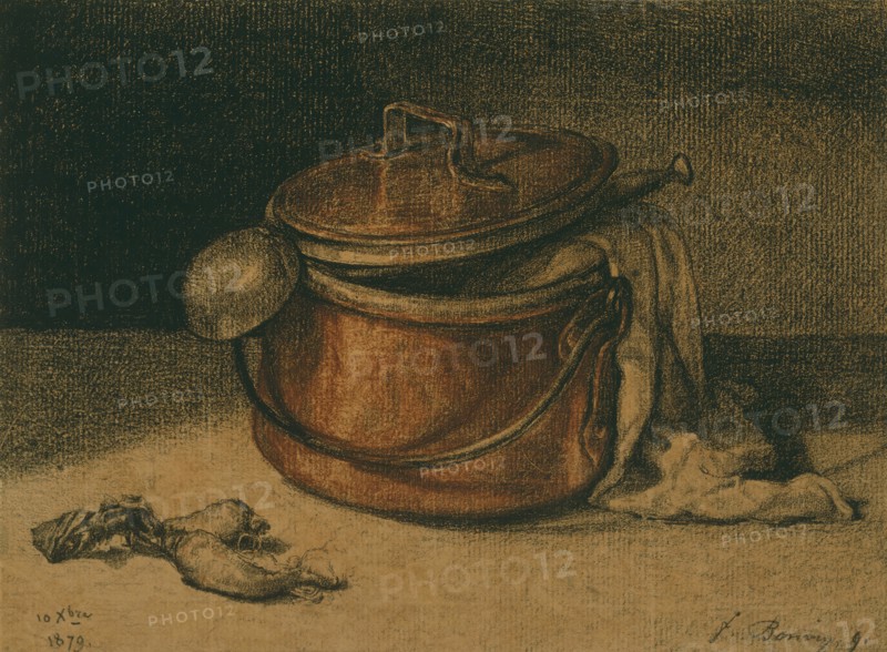 Still Life with a Copper Pot and Ladle, October 10, 1879. Creator: Francois Bonvin.
