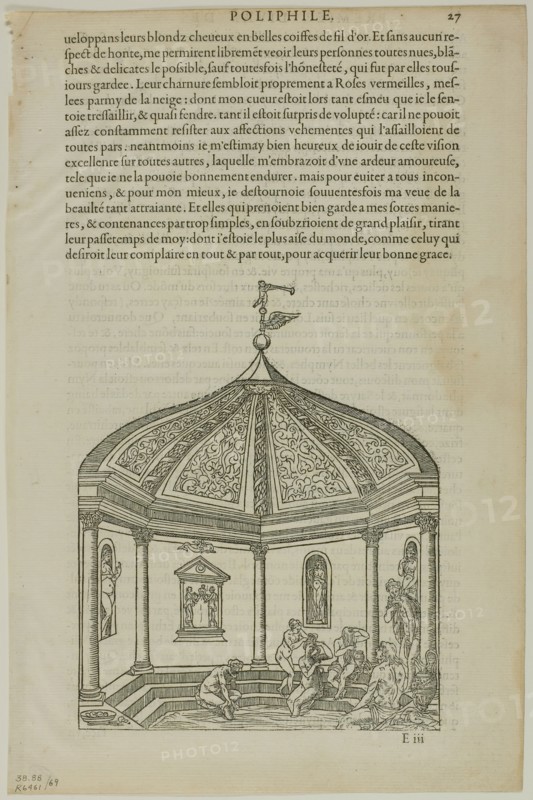 Bath House from Hyperotomachie ou discours du son gede Poli..., 1554, assembled into portfolio 1937. Creator: Jean Goujon.