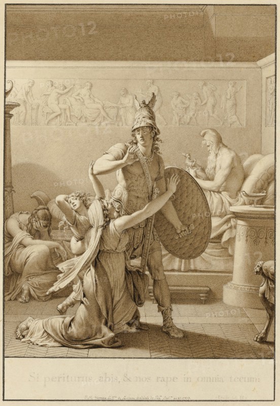 Creusa Pleads with Aeneas as He Leaves for War, 1803. Creator: Jean-Michel Moreau.