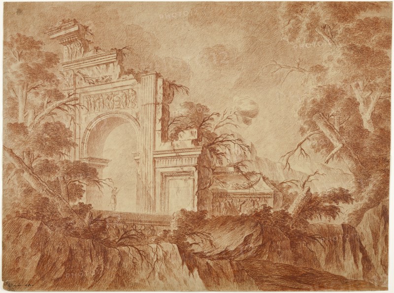 Figure Standing in Classical Ruins, n.d. Creator: Jean-Laurent Legeay.