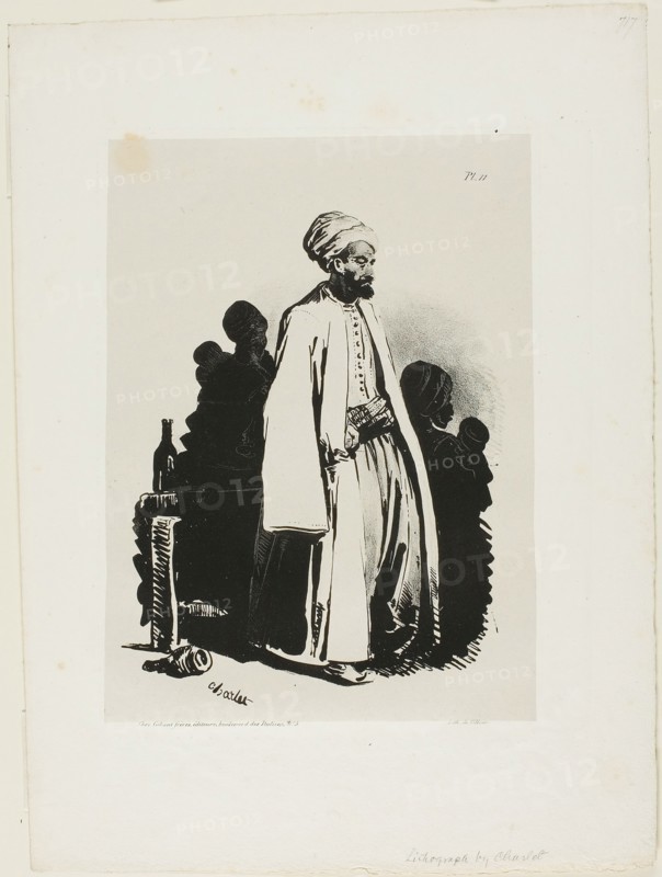 Standing Turk, plate eleven from Ink Sketches by Charlet, 1828. Creator: Nicolas-Toussaint Charlet.