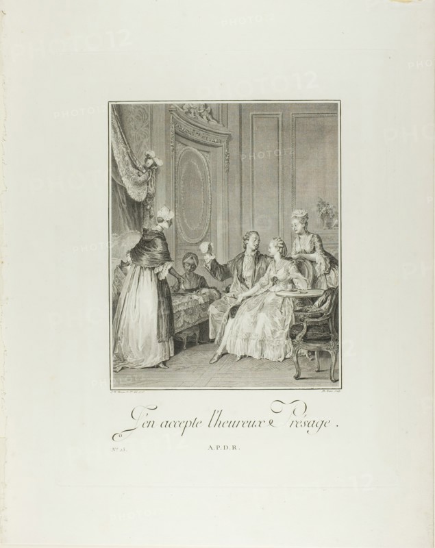 I Accept the Happy Omen, from Monument du Costume Physique et Moral de la fin du Dix-huiti..., 1776. Creator: Philippe Triere.