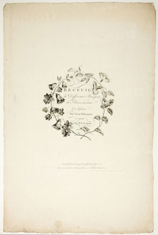 Cover for Collection of Different Bouquets of Flowers, Invented and Draw..., published July 4, 1760. Creator: Pierre-Charles Canot.