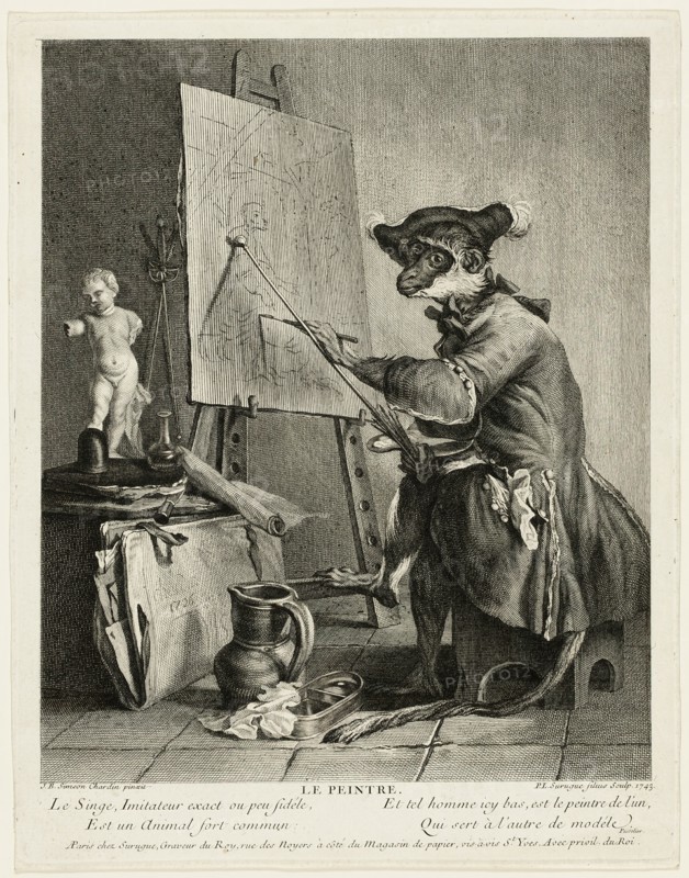 The Monkey Painter, 1743. Creator: Pierre-Louis de Surugue.