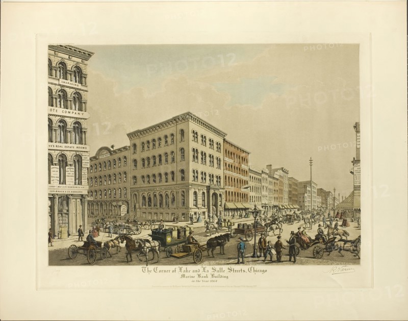 Corner of Lake and La Salle Streets, Chicago, Marine Bank Building in th..., published January 1927. Creator: Raoul Varin.