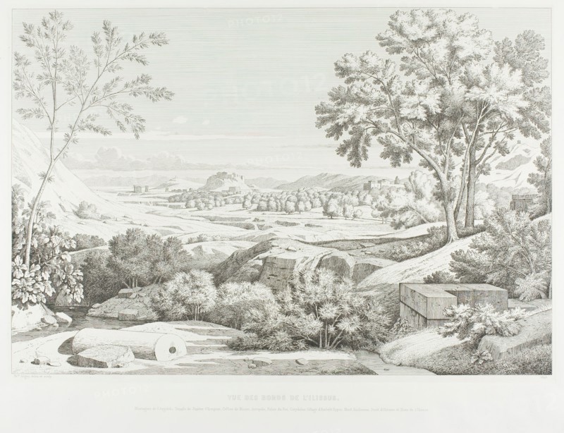 View from the Banks of the Illisós: Mountains of the Argolid, Temple of Olympic Jupiter, t..., 1846. Creator: Theodore Caruelle d'Aligny.